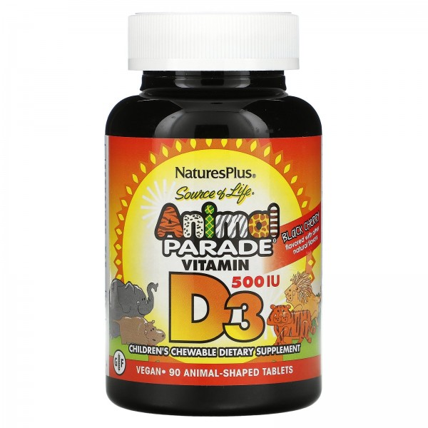 NaturesPlus Animal Parade Vitamin D3 500 IU - Витамин D3 90 жевательных таблеток \ до 03.2025