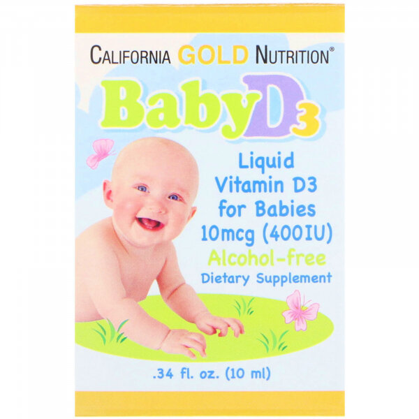 California Gold Nutrition Baby Vitamin D3 Drops 10 mcg (400 ME) - Детский Жидкий Витамин D3 10 мл