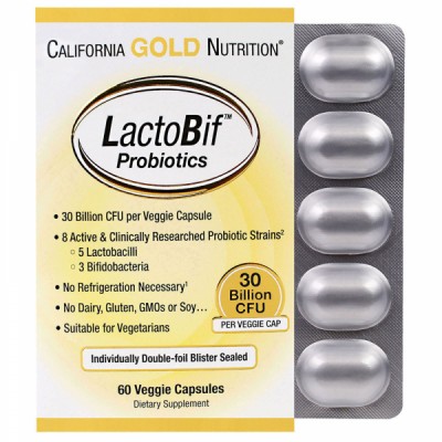 California Gold Nutrition LactoBif Probiotics 30 Billion CFU - ЛактоБиф Пробиотики 60 капсул