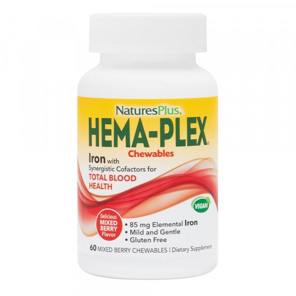 NaturesPlus Hema-Plex Chewables - Комплекс с Железом 60 пастилок с ягодным вкусом