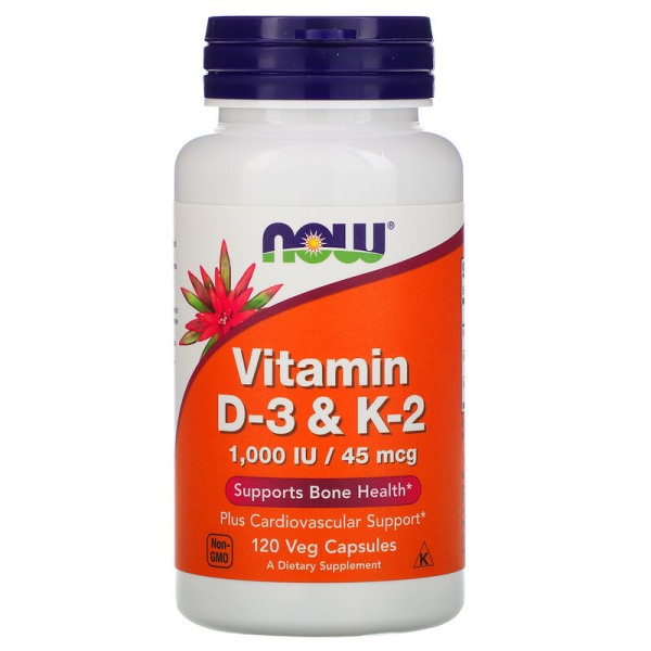 Now Foods Vitamin D-3 & K-2 1000 IU / 45 mcg - Витамин D-3 и К-2 120 капсул \ до 04.2025