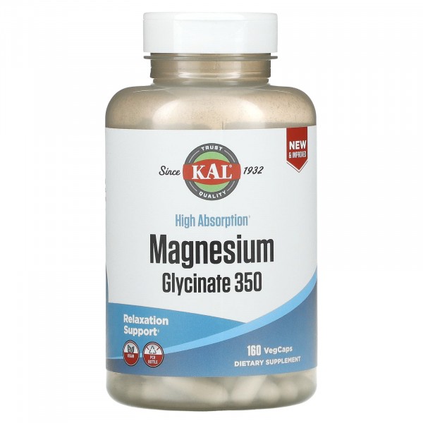 KAL Magnesium Glycinate 350 mg High Absorption - Глицинат Магния Высокой Абсорбции 160 капсул