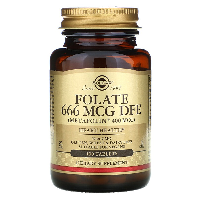 Solgar Folate 666 mcg DFE (Metafolin 400 mcg) - Фолат (в форме Метафолина) 100 таблеток