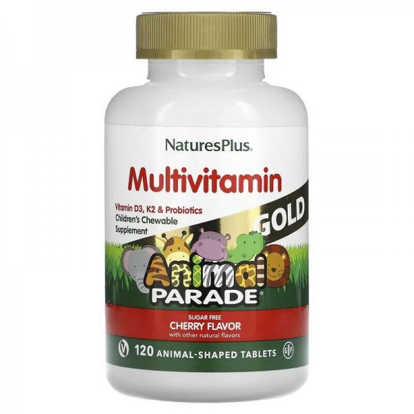 NaturesPlus Animal Parade Gold Multivitamin - Детский Комплекс Витаминов и Минералов (Вишня) 120 жевательных таблеток \ до 08.2025