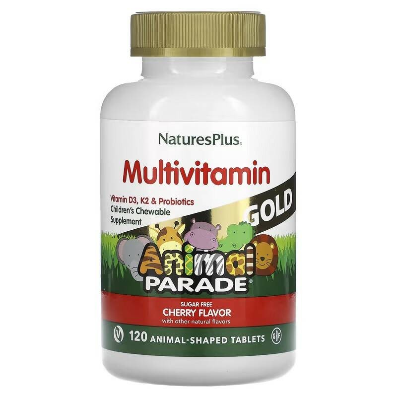 Nature's Plus Animal Parade Multivitamin Gold Cherry Flavor - Детский Комплекс Витаминов и Минералов (Вишня) 120 жевательных таблеток в форме животных
