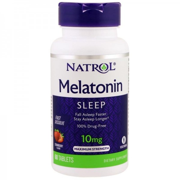 Natrol Melatonin 10 mg Fast Dissolve Strawberry - Мелатонин Бысторастворимый со Вкусом Клубники 60 таблеток