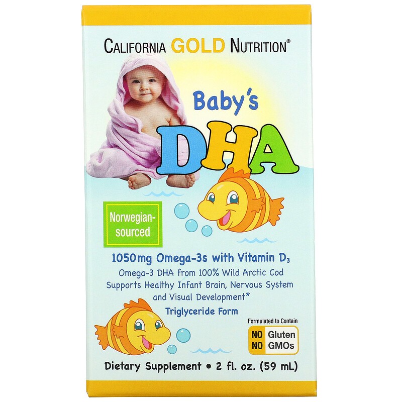 California Gold Nutrition Baby`s DHA  1050 mg 59 ml - ДГК для детей Омега-3 с витамином D3 59 мл