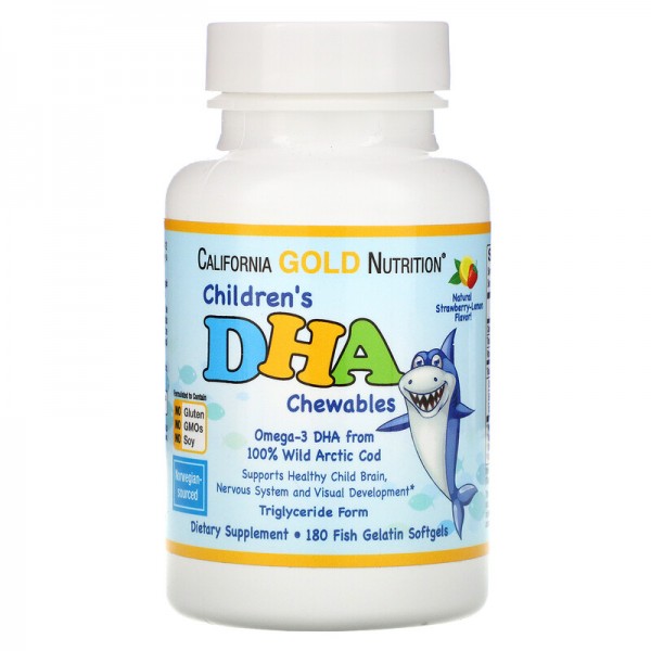 California Gold Nutrition DHA Chewables - ДГК для детей со вкусом клубники и лимона 180 жевательных таблеток \ до 07.2023