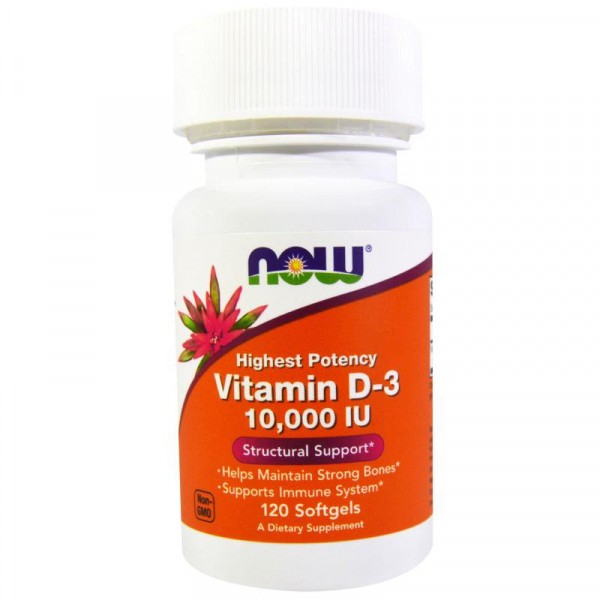 Now Foods Vitamin D-3 10000 IU - Витамин D3 10000 МЕ (250 мкг) 120 мягких капсул 