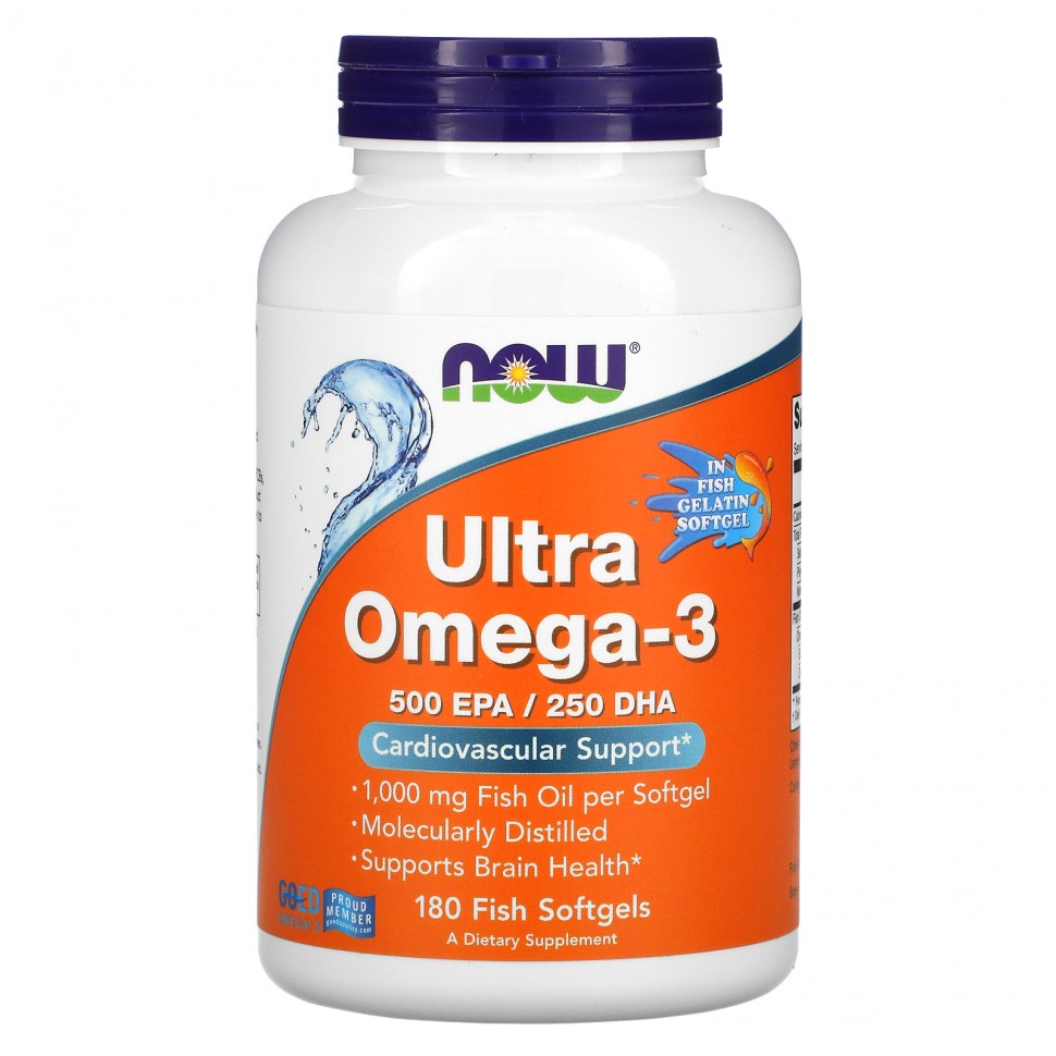 Now Foods Ultra Omega-3 500 EPA /250 DHA - Жирные Кислоты Омега-3 180 рыбных капсул