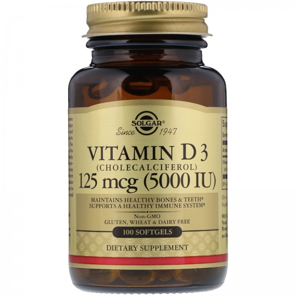Solgar Vitamin D3 125 mcg (5000 IU) - Витамин D3 5000 МЕ 100 мягких капсул