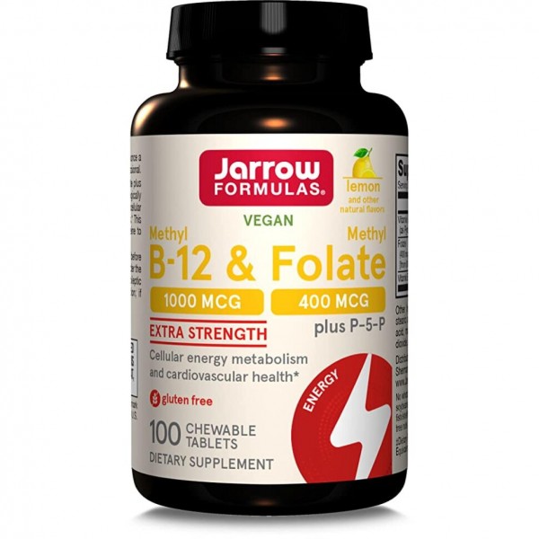 Jarrow Formulas Methyl B-12 1000 mcg & Methyl Folate 400 mcg Plus P-5-P - Метил В12 и Метилфолат + В6 со вкусом лимона 100 пастилок \ до 02.2025