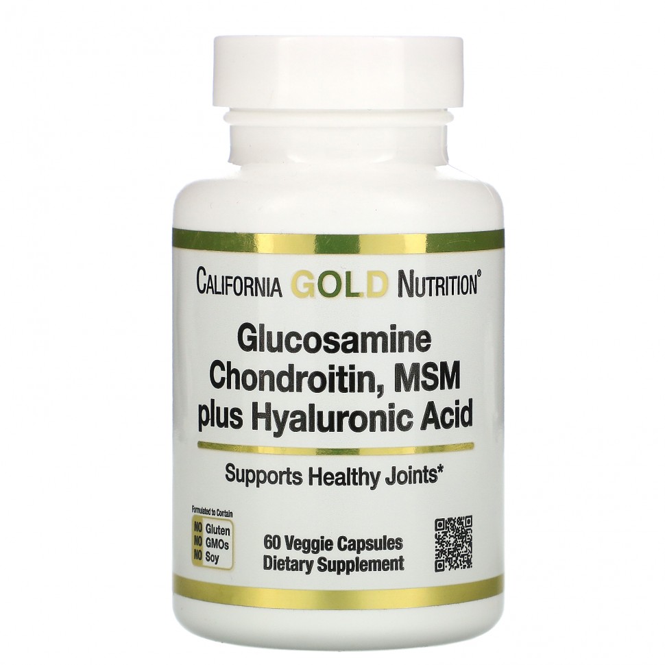 California Gold Nutrition Glucosamine Chondroitin MSM Plus Hyaluronic Acid - Глюкозамин Хондроитин МСМ Плюс Гиалуроновая Кислота 60 капсул