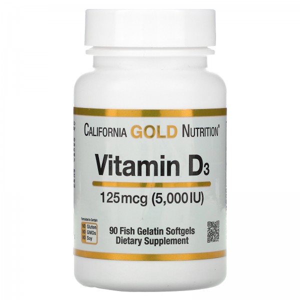 California Gold Nutrition Vitamin D3 125 mcg (5000 IU) - Витамин D3 5000 МЕ