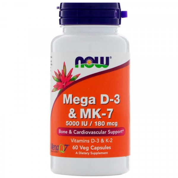 Now Foods Mega D-3 & MK-7 5000 IU / 180 mcg - Мега D-3 и MK-7 60 капсул